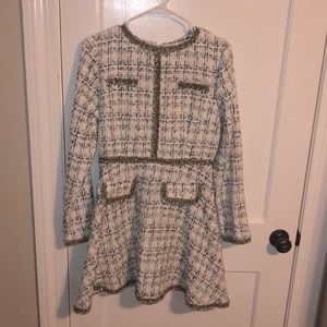 Long sleeve tweed dress.